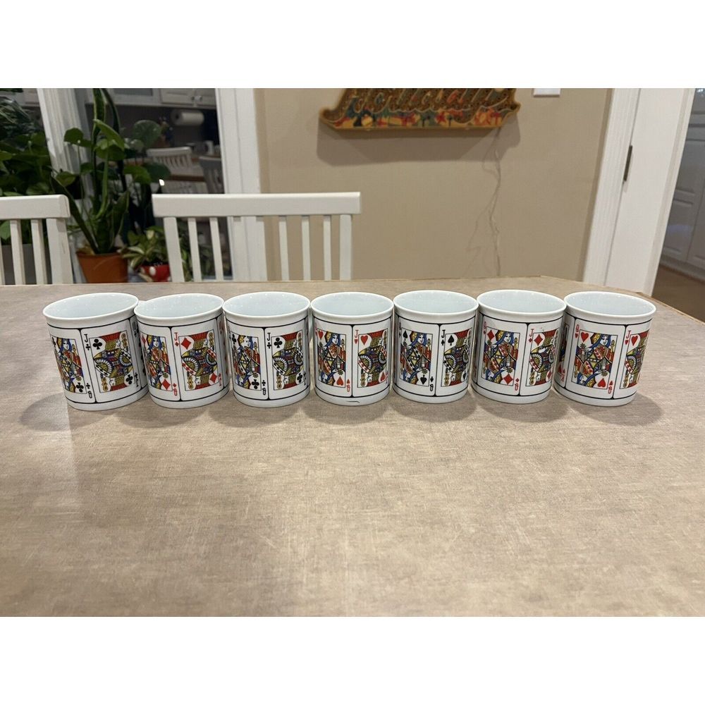 Playing Card Themed China Coffee/Tea Cups - Jobar International - Set Of 7 - EUC